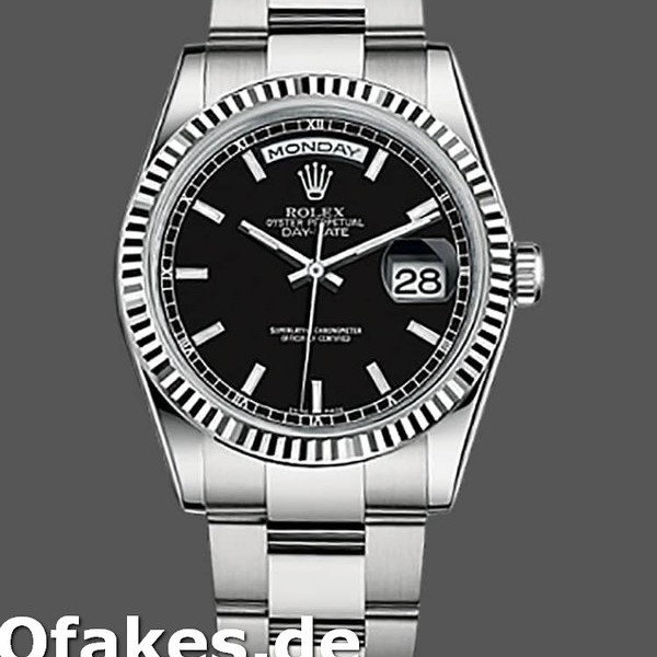Super Clone Unisex's Rolex Day-Date 40mm Unisex-118239-Black Dial-Fluted Bezel Black