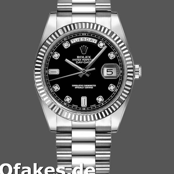 Super Clone Unisex's Rolex Day-Date 36mm Unisex-118239-Black Diamonds Dial-Fluted Bezel Black