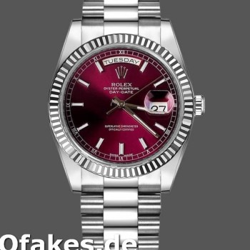 Super Clone Women's Rolex Day-Date 36mm Women's-118239-Cherry Red Dial-Fluted Bezel Cherry