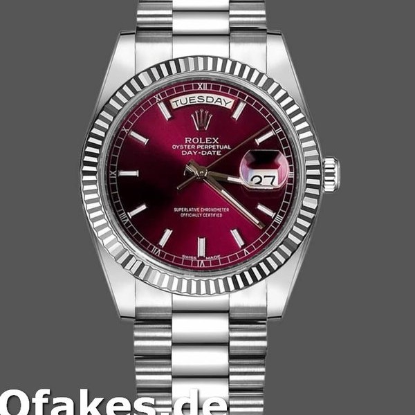 Super Clone Women's Rolex Day-Date 36mm Women's-118239-Cherry Red Dial-Fluted Bezel Cherry