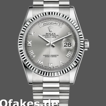 Super Clone Unisex's Rolex Day-Date 36mm Unisex-118239-Rhodium Roman Dial-White Gold Rhodium