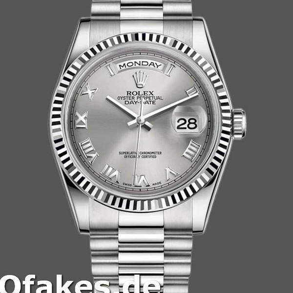 Super Clone Unisex's Rolex Day-Date 36mm Unisex-118239-Rhodium Roman Dial-White Gold Rhodium