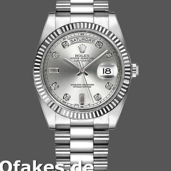 Super Clone Unisex's Rolex Day-Date 36mm Unisex-118239-Silver Diamond Dial Silver