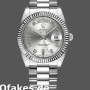 Super Clone Unisex's Rolex Day-Date 36mm Unisex-118239-Silver Diamond Dial Silver