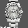 Super Clone Unisex's Rolex Day-Date 36mm Unisex-118239-Silver Diamond Dial-Fluted Bezel Silver