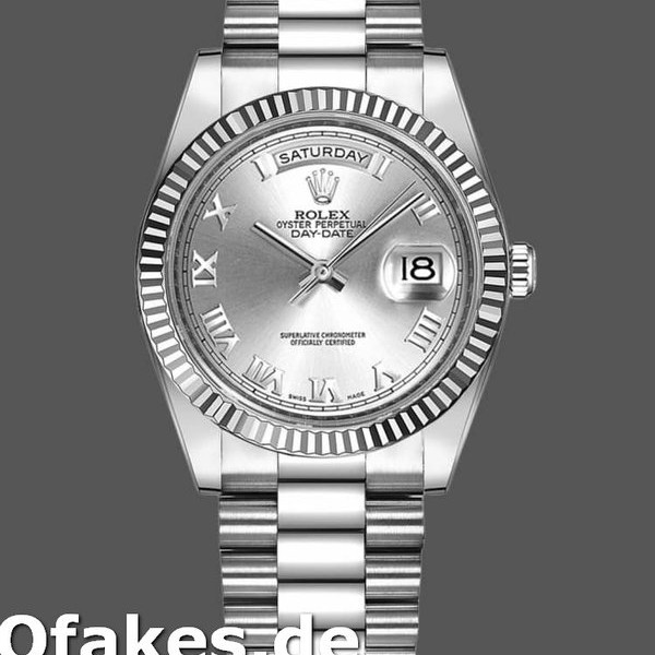 Super Clone Unisex's Rolex Day-Date 36mm Unisex-118239-Silver Roman Numeral Dial Silver