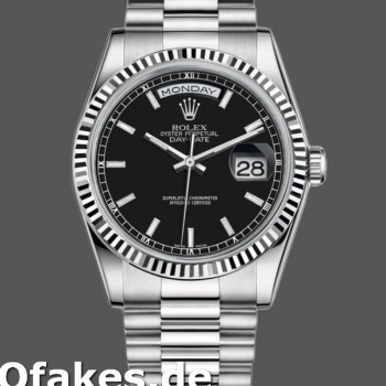 Super Clone Unisex's Rolex Day-Date 36mm Unisex-118239-White Gold-Black Dial-Fluted Bezel Black