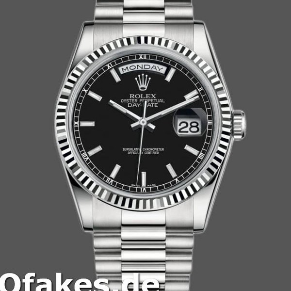 Super Clone Unisex's Rolex Day-Date 36mm Unisex-118239-White Gold-Black Dial-Fluted Bezel Black