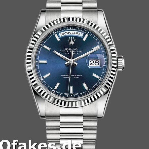 Super Clone Unisex's Rolex Day-Date 36mm Unisex-118239-White Gold-Blue Dial Blue