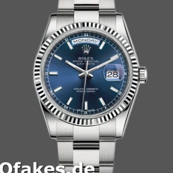 Super Clone Unisex's Rolex Day-Date 36mm Unisex-118239-White Gold-Blue Dial-Fluted Bezel Blue