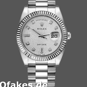 Super Clone Unisex's Rolex Day-Date 36mm Unisex-118239-White Gold-Jubilee-Silver Dial Silver