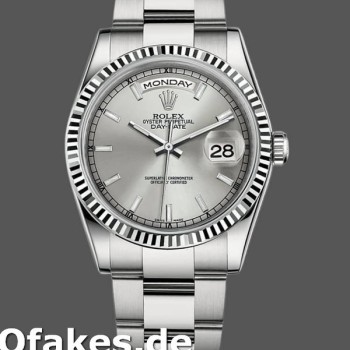 Super Clone Unisex's Rolex Day-Date 36mm Unisex-118239-White Gold-Silver Dial Silver