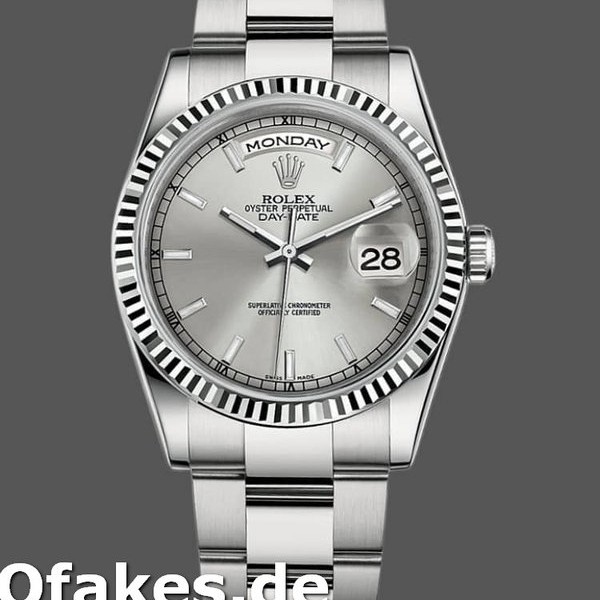 Super Clone Unisex's Rolex Day-Date 36mm Unisex-118239-White Gold-Silver Dial Silver