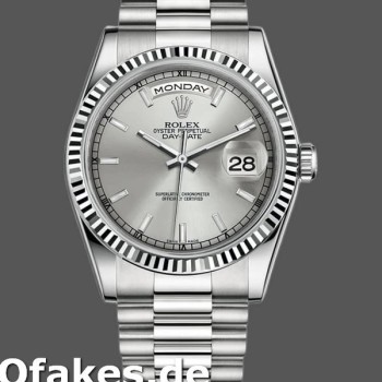 Super Clone Unisex's Rolex Day-Date 36mm Unisex-118239-White Gold-Silver Dial-Fluted Bezel Silver