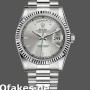Super Clone Unisex's Rolex Day-Date 36mm Unisex-118239-White Gold-Silver Dial-Fluted Bezel Silver