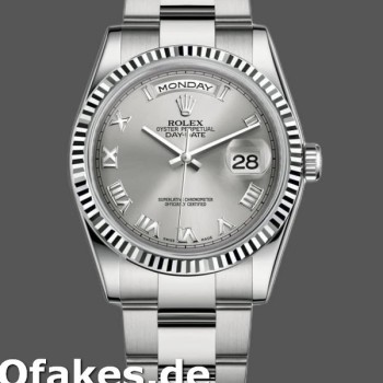 Super Clone Unisex's Rolex Day-Date 36mm Unisex-118239-White Gold-Silver Roman Numeral Dial Silver