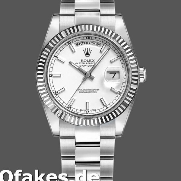 Super Clone Unisex's Rolex Day-Date 36mm Unisex-118239-White Gold-White Dial White