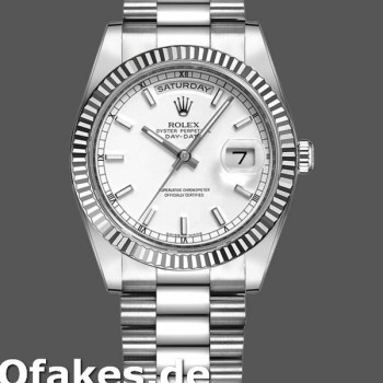 Super Clone Unisex's Rolex Day-Date 36mm Unisex-118239-White Gold-White Dial-Fluted Bezel White