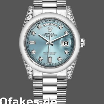 Super Clone Unisex's Rolex Day-Date 36mm Unisex-118296-Platinum-Ice Blue Dial-Diamond Ice Blue