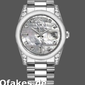 Super Clone Unisex's Rolex Day-Date 36mm Unisex-118296-Platinum-MOP White Dial-Diamond MOP