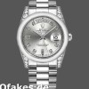 Super Clone Unisex's Rolex Day-Date 36mm Unisex-118296-Platinum-Silver Dial-Diamond Silver