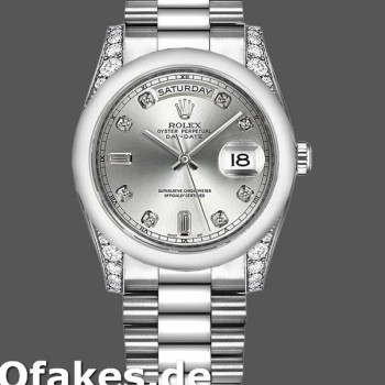 Super Clone Unisex's Rolex Day-Date 36mm Unisex-118296-Platinum-Silver Dial-Diamond Silver