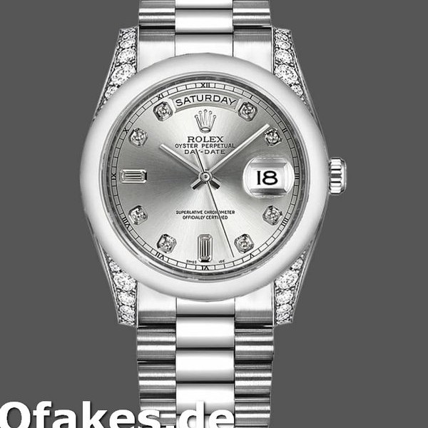 Super Clone Unisex's Rolex Day-Date 36mm Unisex-118296-Platinum-Silver Dial-Diamond Silver