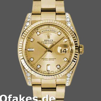 Super Clone Unisex's Rolex Day-Date 36mm Unisex-118338-Champagne Diamonds Dial Champagne
