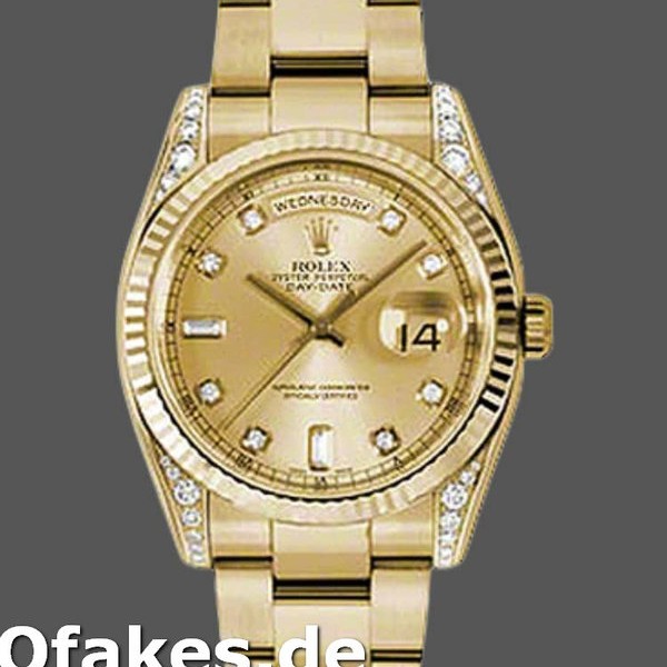 Super Clone Unisex's Rolex Day-Date 36mm Unisex-118338-Champagne Diamonds Dial Champagne