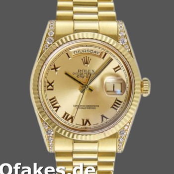 Super Clone Unisex's Rolex Day-Date 36mm Unisex-118338-Champagne Roman Dial-Diamond Bezel Champagne