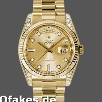 Super Clone Unisex's Rolex Day-Date 36mm Unisex-118338-Yellow Gold-Champagne Diamonds Dial Champagne