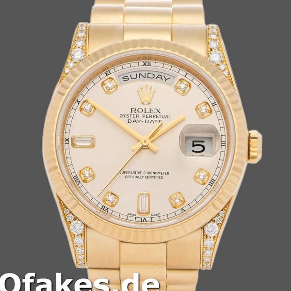 Super Clone Unisex's Rolex Day-Date 36mm Unisex-118338-Yellow Gold-Silver Dial Silver