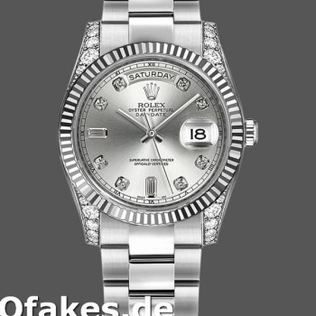 Super Clone Unisex's Rolex Day-Date 36mm Unisex-118339-Silver Dial-Fluted Bezel Silver