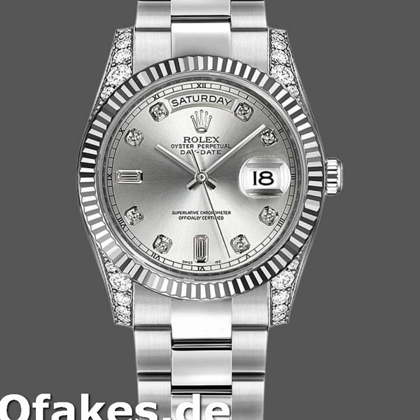 Super Clone Unisex's Rolex Day-Date 36mm Unisex-118339-Silver Dial-Fluted Bezel Silver