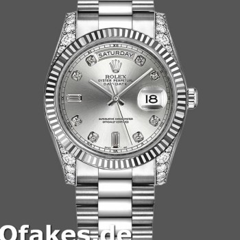 Super Clone Unisex's Rolex Day-Date 36mm Unisex-118339-White Gold-Silver Dial-Fluted Bezel Silver