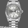 Super Clone Unisex's Rolex Day-Date 36mm Unisex-118339-White Gold-Silver Dial-Fluted Bezel Silver