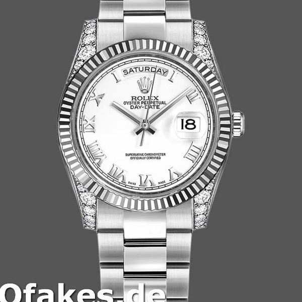 Super Clone Unisex's Rolex Day-Date 36mm Unisex-118339-White Gold-White Dial-Fluted Bezel white<br />