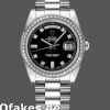Super Clone Unisex's Rolex Day-Date 36mm Unisex-118346-Black Diamonds Dial Black