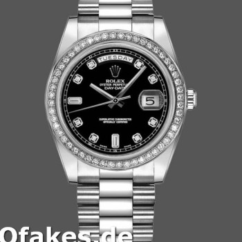 Super Clone Unisex's Rolex Day-Date 36mm Unisex-118346-Black Diamonds Dial Black