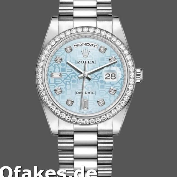 Super Clone Unisex's Rolex Day-Date 36mm Unisex-118346-Blue Diamond Dial-Platinum Ice Blue