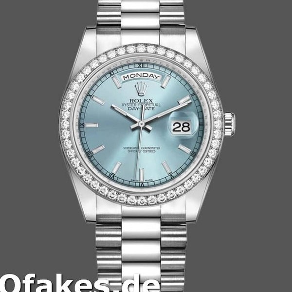 Super Clone Unisex's Rolex Day-Date 36mm Unisex-118346-Ice Blue Dial-Diamond Ice Blue