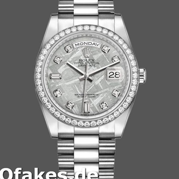 Super Clone Unisex's Rolex Day-Date 36mm Unisex-118346-Platinum-Diamond Bezel-Meteorite Dial Meteorite<br />
