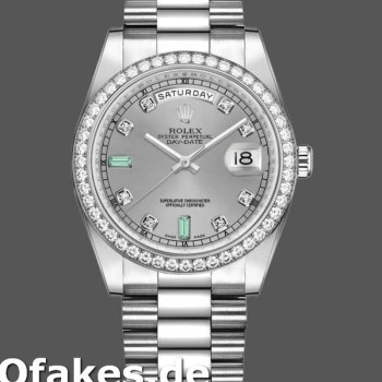 Super Clone Unisex's Rolex Day-Date 36mm Unisex-118346-Rhodium Grey Dial Rhodium Grey