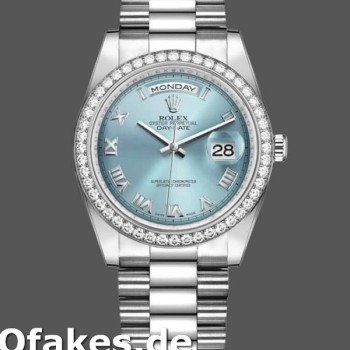 Super Clone Unisex's Rolex Day-Date 36mm Unisex-118346-Roman-Ice Blue Dial Ice Blue