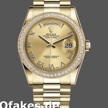 Super Clone Unisex's Rolex Day-Date 36mm Unisex-118348-Champagne Dial-Yellow Gold Champagne