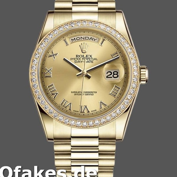 Super Clone Unisex's Rolex Day-Date 36mm Unisex-118348-Champagne Dial-Yellow Gold Champagne