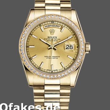Super Clone Unisex's Rolex Day-Date 36mm Unisex-118348-Champagne Index Dial-Yellow Gold Champagne