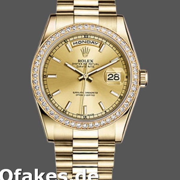 Super Clone Unisex's Rolex Day-Date 36mm Unisex-118348-Champagne Index Dial-Yellow Gold Champagne