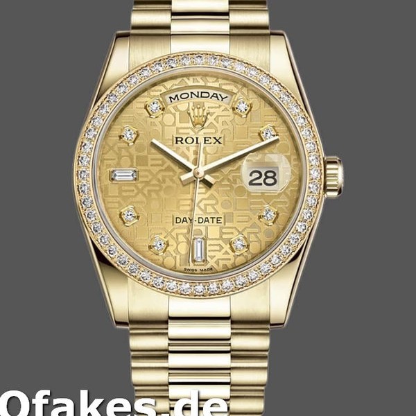 Super Clone Unisex's Rolex Day-Date 36mm Unisex-118348-Champagne Jubilee Diamond Dial-Yellow Gold Champagne