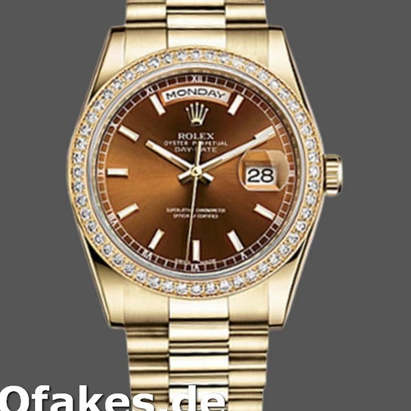 Super Clone Unisex's Rolex Day-Date 36mm Unisex-118348-Chocolate Brown Dial-Yellow Gold Chocolate Brown<br />
